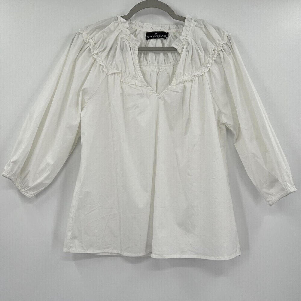 Pomander Place Tuckernuck Women's White Cammie Top Ruffle Swing Blouse Shirt XS